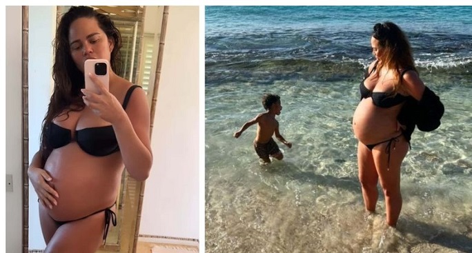 Chrissy Teigen Showing Off Her Baby Bump In Bikini Look!