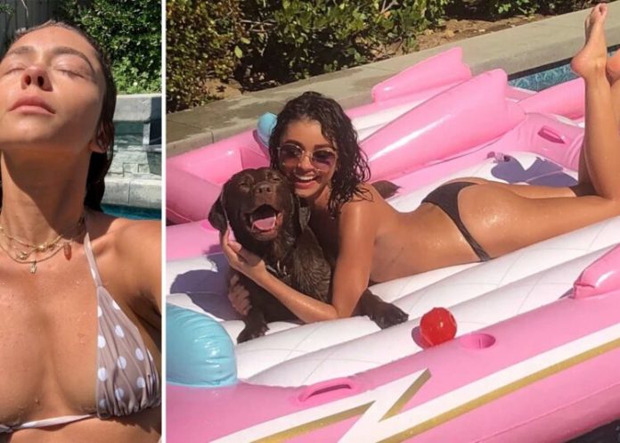 Sarah Hyland Enjoys In The Pool In A Tiniest Bikini
